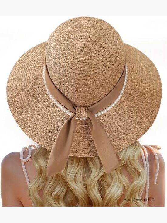 Wide Brim Sun Hat with Wind Lanyard UPF 50+ Foldable Straw YOLAI Womens Wide Brim Sun Hat with Wind Lanyard Summer  main image 3